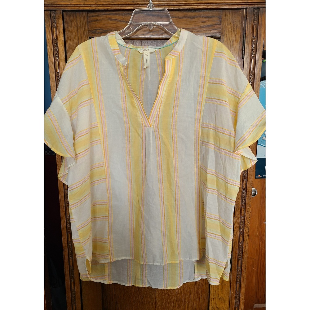 Matilda Jane Yellow Pink Striped Cotton Gauze Ruffle Sleeve Top Medium 31631T